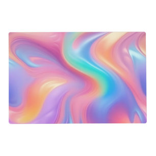 Trendy neon Pink Blue green abstract waves  Placemat
