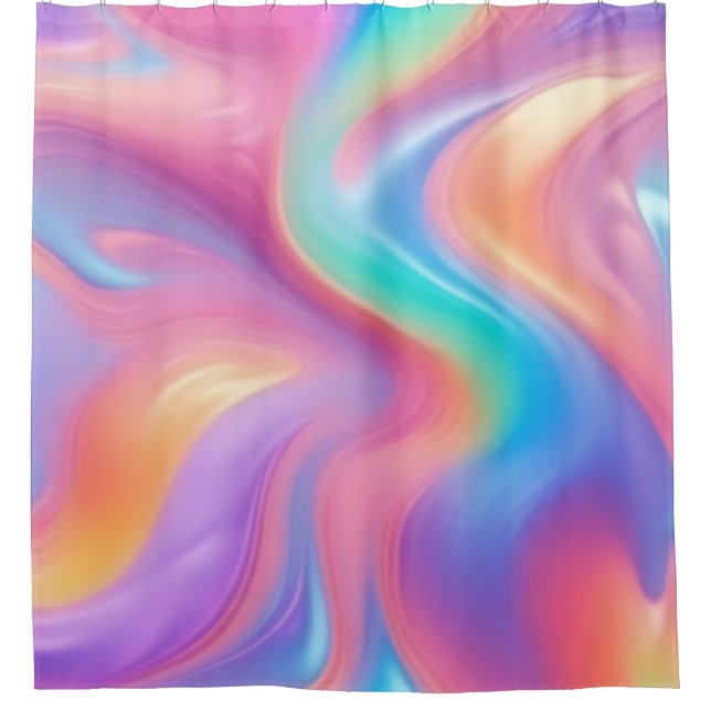 Trendy neon Pink Blue green abstract waves  Shower Curtain (Front)