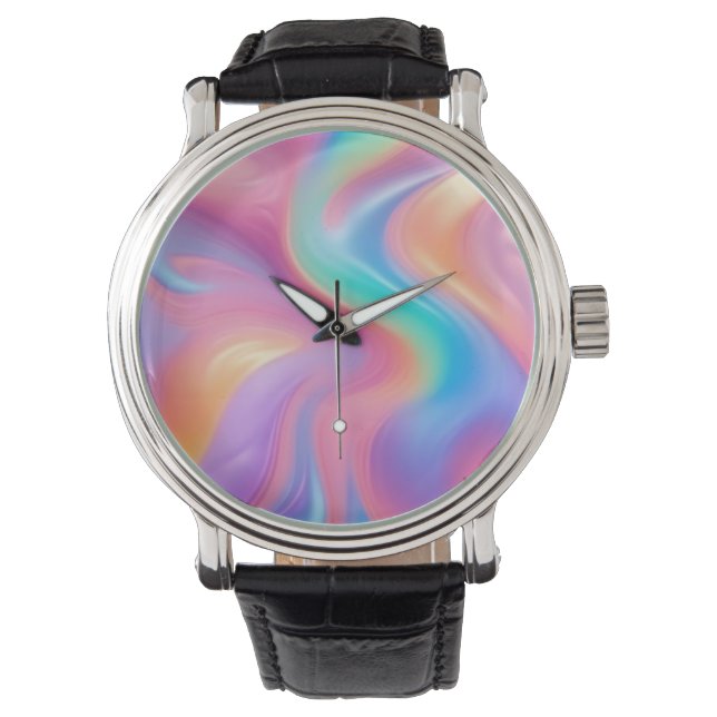 Trendy neon Pink Blue green abstract waves  Watch (Front)