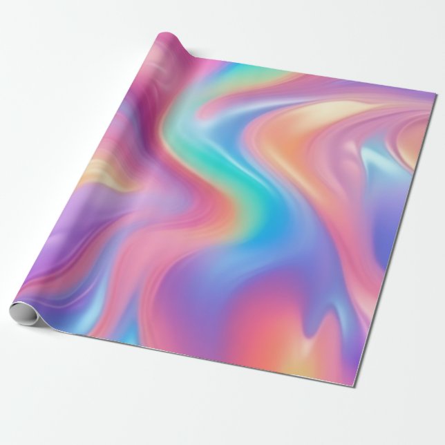 Trendy neon Pink Blue green abstract waves  Wrapping Paper (Unrolled)