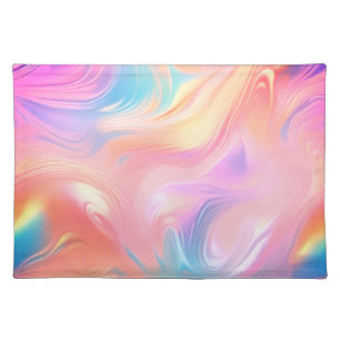 Trendy neon Pink Blue yellow abstract waves Cloth Placemat