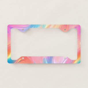 Trendy neon Pink Blue yellow abstract waves License Plate Frame