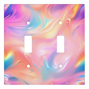 Trendy neon Pink Blue yellow abstract waves Light Switch Cover