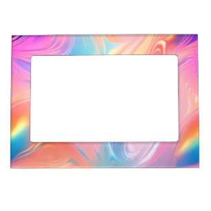 Trendy neon Pink Blue yellow abstract waves Magnetic Frame