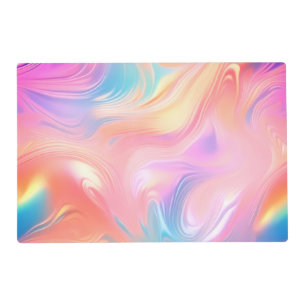 Trendy neon Pink Blue yellow abstract waves Placemat