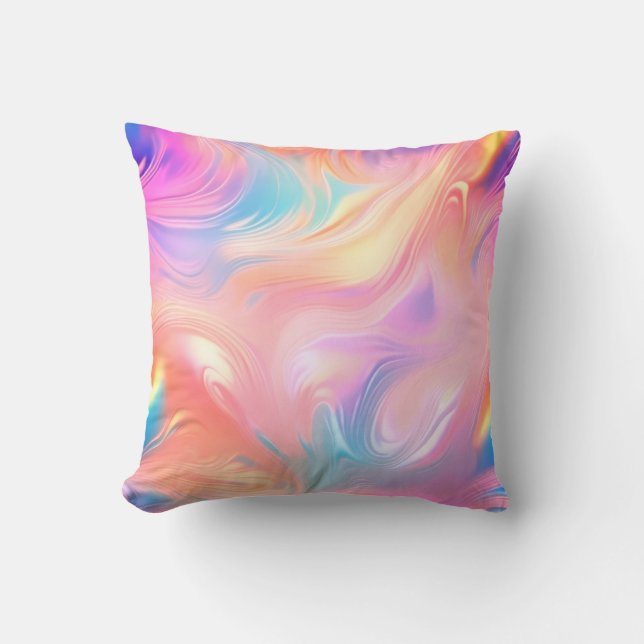 Trendy neon Pink Blue yellow abstract waves Throw Pillow (Front)