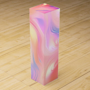 Trendy neon Pink Blue yellow abstract waves Wine Box
