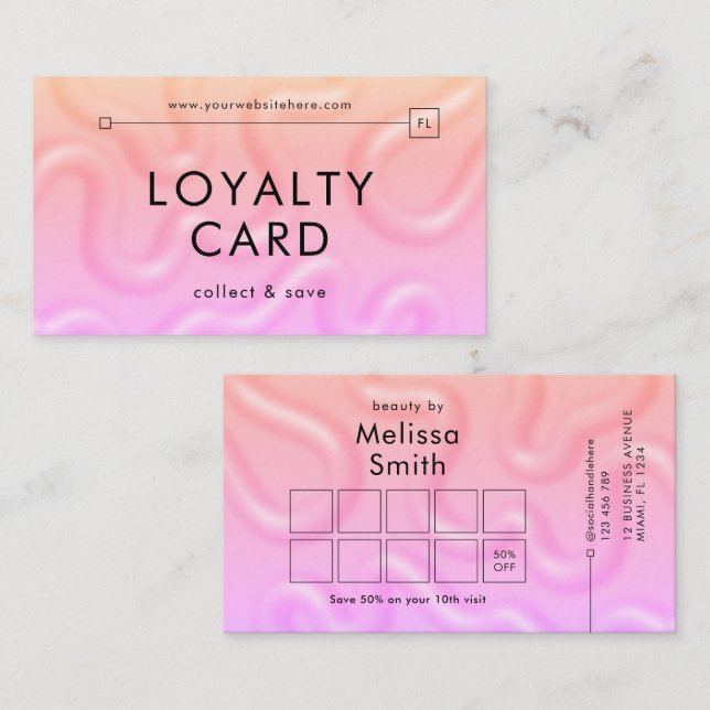 Trendy Neon Pink Girly Beauty Salon Makeup Hair Loyalty Card (Front/Back)