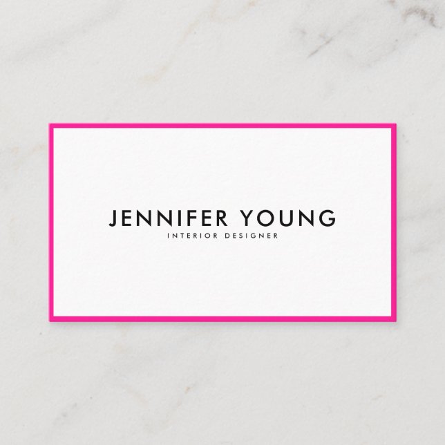 Trendy neon pink minimalist modern professional business card (Front)
