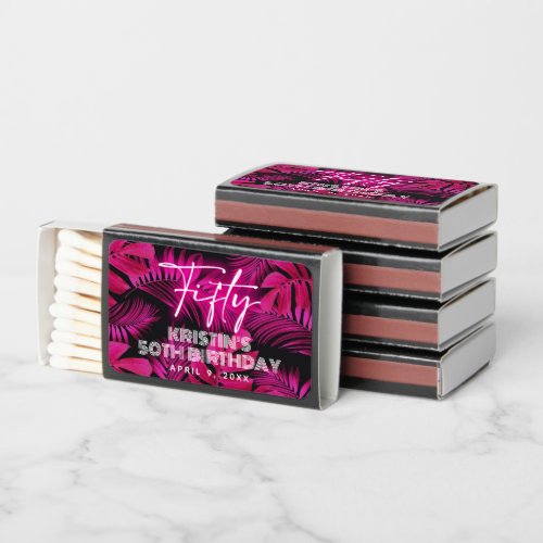Trendy Neon Pink Tropical 50th Birthday Matchboxes
