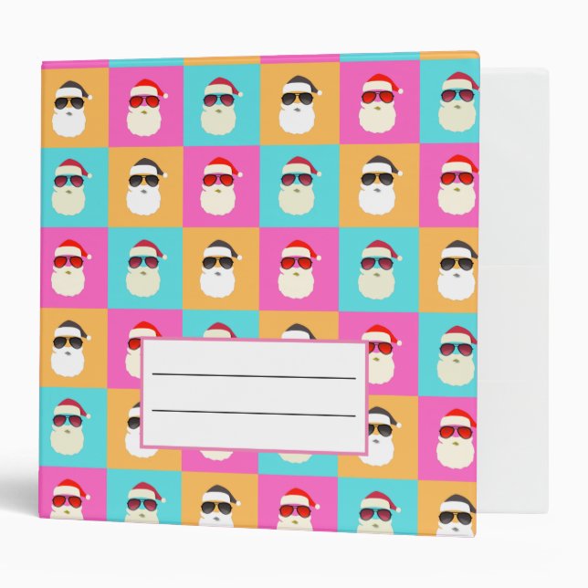 Trendy Neon Santa Sunglasses Pattern Retro 3 Ring Binder (Front/Inside)