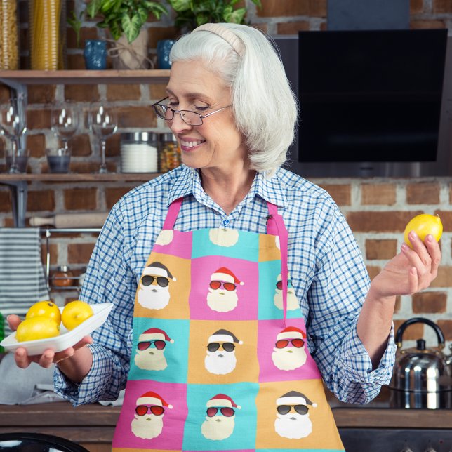 Trendy Neon Santa Sunglasses Pattern Retro Apron (Creator Uploaded)
