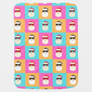 Trendy Neon Santa Sunglasses Pattern Retro Baby Blanket
