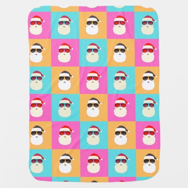Trendy Neon Santa Sunglasses Pattern Retro Baby Blanket (Front)