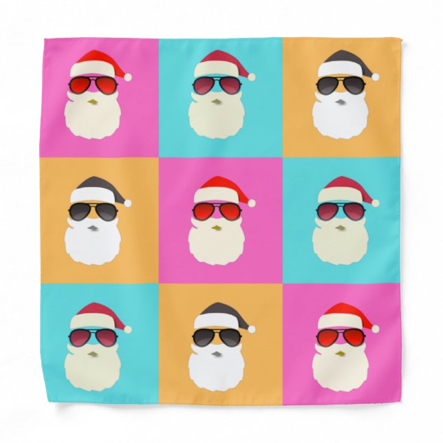 Trendy Neon Santa Sunglasses Pattern Retro Bandana (Front)