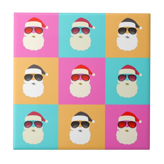 Trendy Neon Santa Sunglasses Pattern Retro Ceramic Tile (Front)
