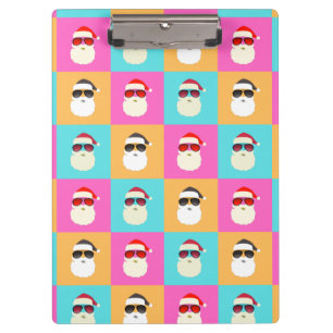 Trendy Neon Santa Sunglasses Pattern Retro Clipboard