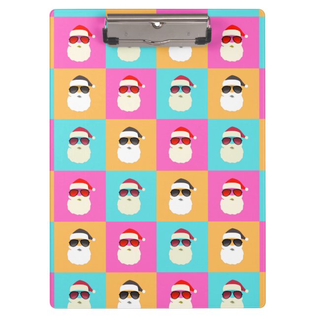 Trendy Neon Santa Sunglasses Pattern Retro Clipboard (Front)