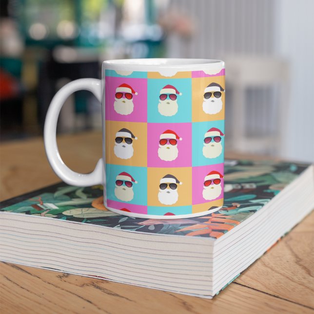 Trendy Neon Santa Sunglasses Pattern Retro Coffee Mug (Creator Uploaded)