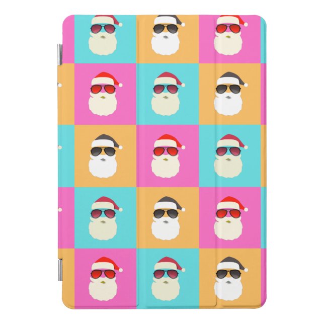 Trendy Neon Santa Sunglasses Pattern Retro iPad Pro Cover (Front)