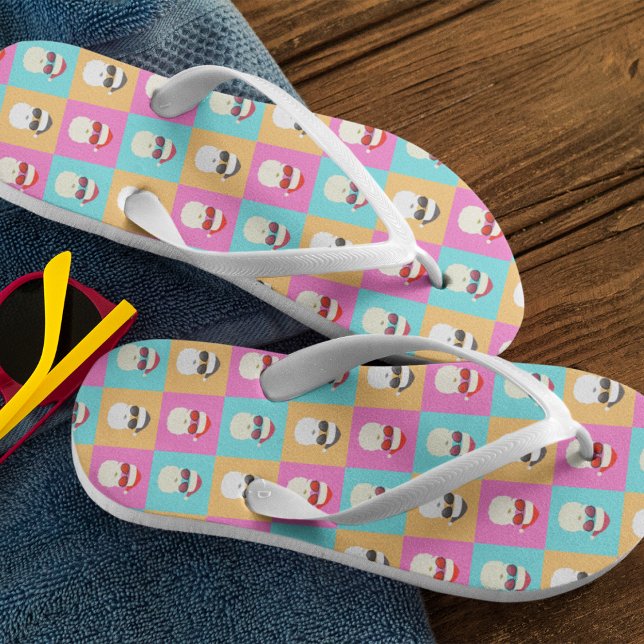 Trendy Neon Santa Sunglasses Pattern Retro Kid's Flip Flops (Creator Uploaded)