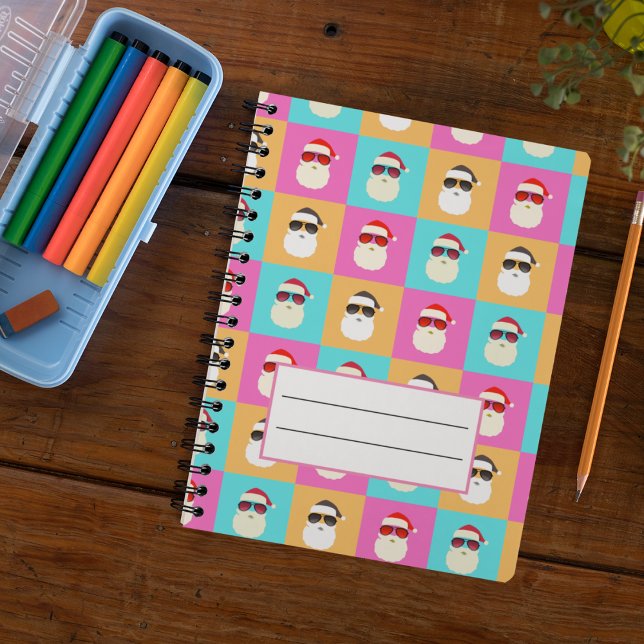 Trendy Neon Santa Sunglasses Pattern Retro Notebook (Creator Uploaded)