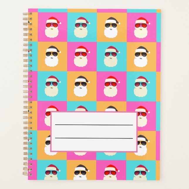 Trendy Neon Santa Sunglasses Pattern Retro Planner (Front)