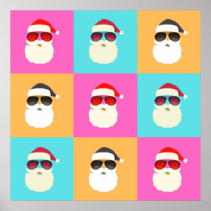Trendy Neon Santa Sunglasses Pattern Retro Poster