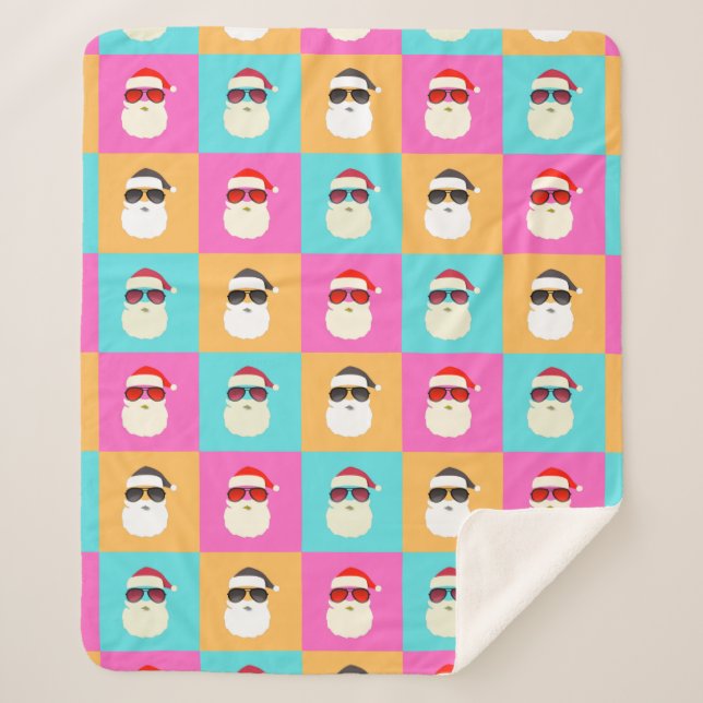 Trendy Neon Santa Sunglasses Pattern Retro Sherpa Blanket (Front)
