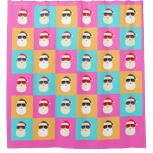 Trendy Neon Santa Sunglasses Pattern Retro Shower Curtain