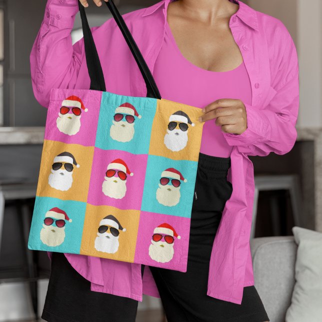 Trendy Neon Santa Sunglasses Pattern Retro Tote Bag (Creator Uploaded)