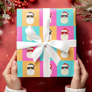 Trendy Neon Santa Sunglasses Pattern Retro Wrapping Paper