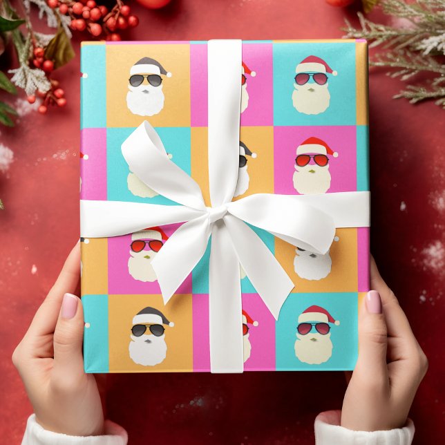 Trendy Neon Santa Sunglasses Pattern Retro Wrapping Paper (Creator Uploaded)