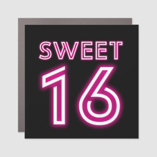 Trendy Neon Sweet Sixteen Hot Pink and Black Car Magnet