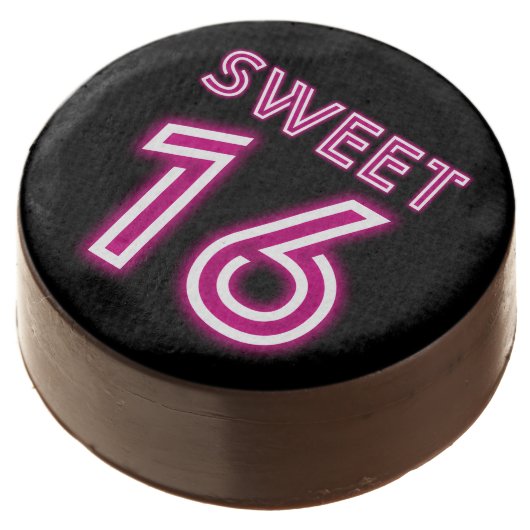 Trendy Neon Sweet Sixteen Hot Pink and Black Chocolate Covered Oreo (Angled)