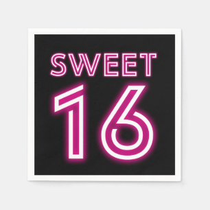 Trendy Neon Sweet Sixteen Hot Pink and Black Napkins