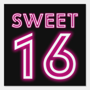 Trendy Neon Sweet Sixteen Hot Pink and Black Yard Sign