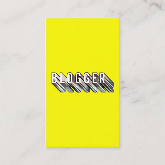 Trendy neon yellow 3d typography blogger minimal business card (Front)