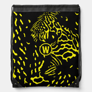 Trendy Neon Yellow Black Tiger Animal Pattern Drawstring Bag