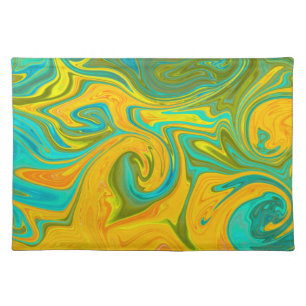 Trendy Neon Yellow Orange Green Abstract Swirl Cloth Placemat
