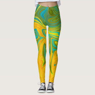 Trendy Neon Yellow Orange Green Abstract Swirl Leggings