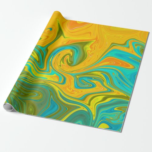 Trendy Neon Yellow Orange Green Abstract Swirl Wrapping Paper