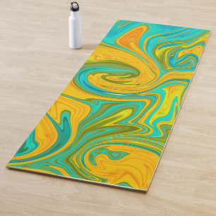 Trendy Neon Yellow Orange Green Abstract Swirl Yoga Mat