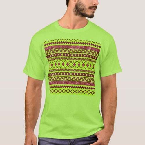 Trendy Neon Yellow Pink Tribal Aztec Pattern T_Shirt