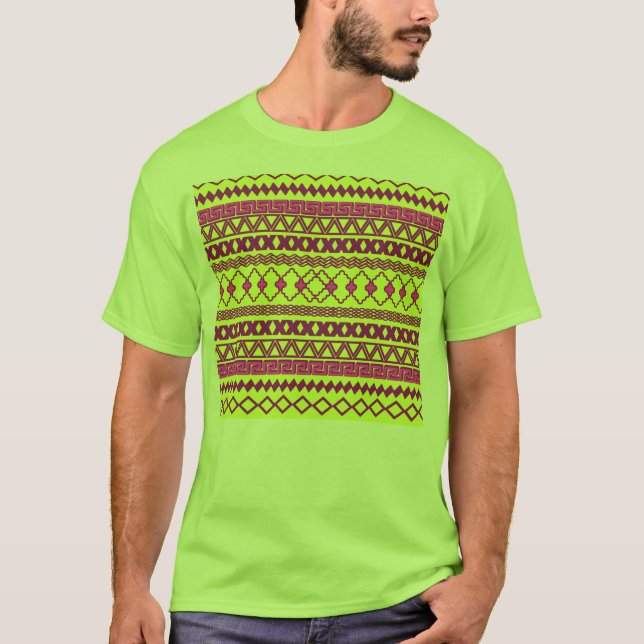 Trendy Neon Yellow Pink Tribal Aztec Pattern T-Shirt (Front)