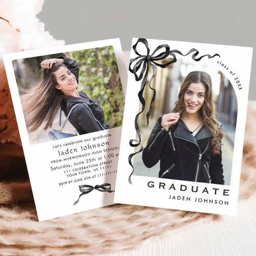 Trendy Neutral Bow Ribbon 2 PHOTO Graduation Party