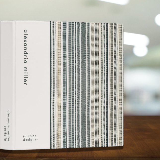 Trendy Neutral Earth Tone Boho Stripe Portfolio 3 Ring Binder (Creator Uploaded)