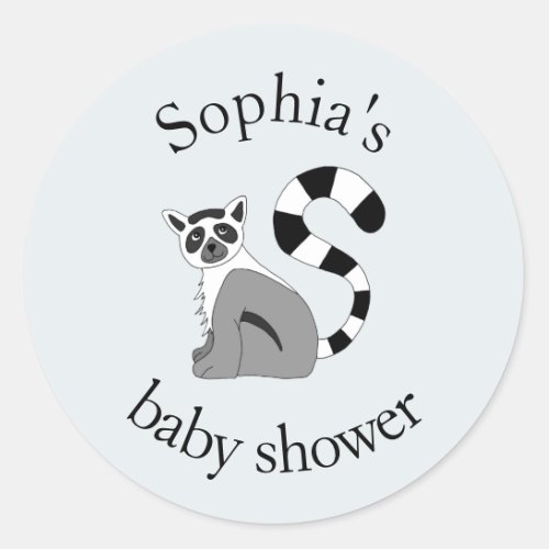 Trendy Neutral Jungle Lemur  Name Baby Shower Classic Round Sticker