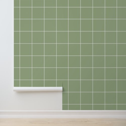 Trendy Neutral Sage Green 6 Grid Wallpaper