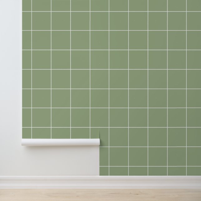 Trendy Neutral Sage Green 6" Grid Wallpaper (Application)